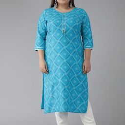 YASH GALLERY Plus Size Women Blue & White Bandhani Printed Gotta Patti Kurta-picture-28