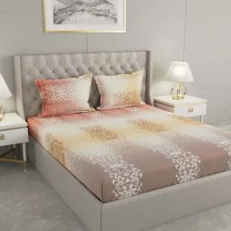 Raymond Home Vision Pink & Yellow 144 TC Cotton King Bedsheet with 2 Pillow Covers-3