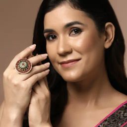 Panash Gold Plated Stone Studded & Pearl Beaded Finger Ring-10