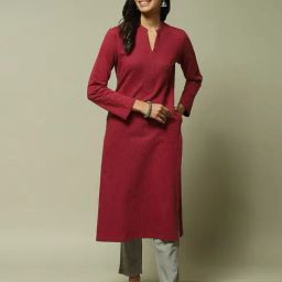 Biba Red Straight Fit Printed Kurta-picture-1
