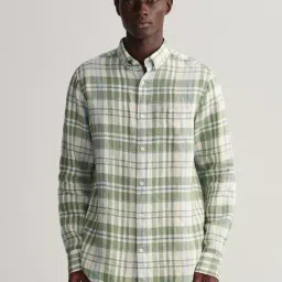 GANT Green Regular Fit Check Linen Shirt-image-8
