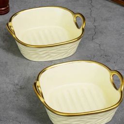 ROXX White Porcelain Square Serving bowl - Set of 2 (450 ml)-40