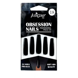 JUSTGOLD Set Of 24 Professional Obsession Press-On Nails Pre Glued Stick On Nails- Black-image-81