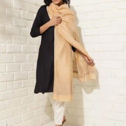 Fabindia Beige Cotton Silk Chikankari Dupatta-image-30