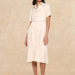 RAREISM Off White Satin Solid Short Sleeves Dress-image-41