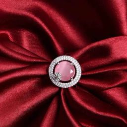 Panash Rhodium Plated American Diamond & Pink Stone Ring-image-2