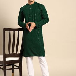 Anouk Floral Embroidered Sequinned Pure Cotton Kurta With Pyjamas-92