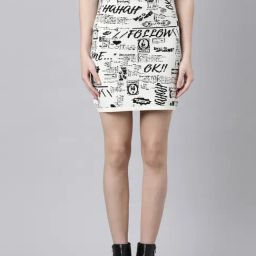 SHOWOFF Cream Graphic Print Skirt-image-13