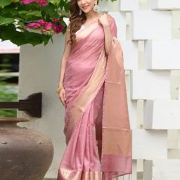 Beatitude Pink Silk Linen Saree-picture-37