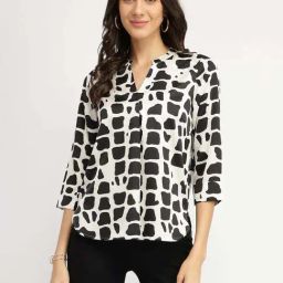 Fablestreet Black Satin Abstratct Print Top-picture-3