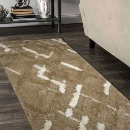 Obsessions Brown Polypropylene & Polyester Diamond Shaggy Bedside Runner-32