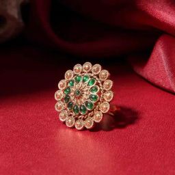 Panash Gold Plated Floral & Green Stone Accents Ring-38