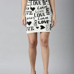 SHOWOFF Black & White Self Design Skirt-97