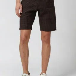Peter England Brown Regular Fit Checks Shorts-image-78
