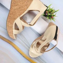 Iconics Women's Cream Cross Strap Wedges-image-31
