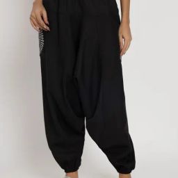 9rasa Black Cotton Printed Regular Fit High Rise Pants-image-25
