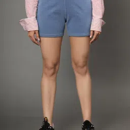 Angelfab Light Blue Cotton Slim Fit Shorts-picture-13