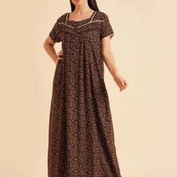Sweet Dreams Brown Cotton Printed Night Gown-image-36