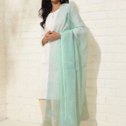 Fabindia Green Cotton Silk Chikankari Dupatta-image-84
