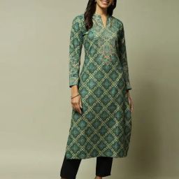 Biba Green Straight Fit Printed Kurta-picture-42