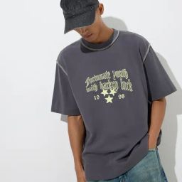 Nuon by Westside Dark Grey Typographic Print Relaxed-Fit Cotton T-Shirt-1