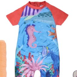 Kiddopanti Girls Coral & Blue Printed Regular Fit Swimsuit-image-34