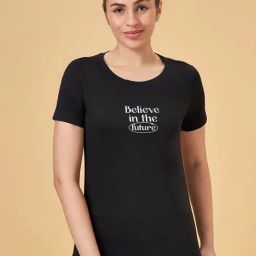 Ajile by Pantaloons Jet Black Cotton Printed Sports T-Shirt-image-16