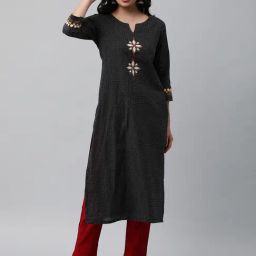 Kami Kubi Black Cotton Printed Straight Kurta-image-99