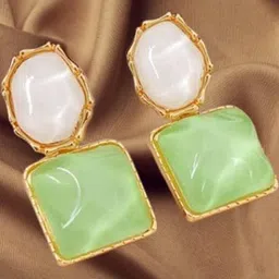 AKISON JEWELS Green & White Square Drop Earrings-25