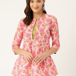 Jaipur Morni Floral Printed Sequinned Pure Cotton Pleated Kurti-picture-41
