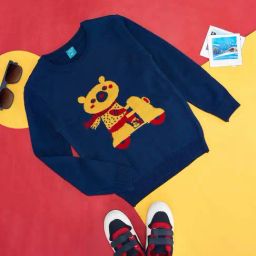 YU by Pantaloons Kids Navy & Yellow Printed Full Sleeves Sweater-image-42