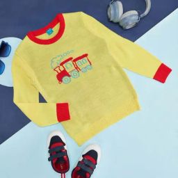 YU by Pantaloons Kids Yellow & Red Embroidered Full Sleeves Sweater-picture-3