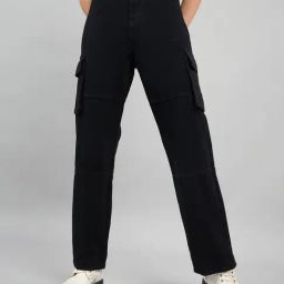 Style Quotient Black Cotton Straight Fit High Rise Cargo Jeans-image-79