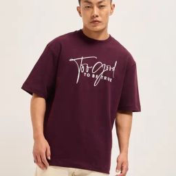 The Bear House Purple Cotton Loose Fit Printed T-Shirt-image-81