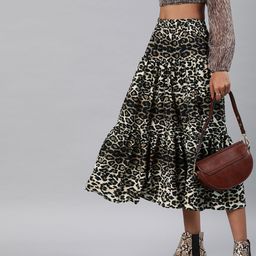 Sera Black & Beige Leopard Print Tiered Midi Skirt-image-83