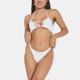 Secrets By ZeroKaata White Plain Swimwear Bra Panty Set-image-76