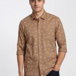 Peter England Brown Cotton Slim Fit Printed Shirt-image-11