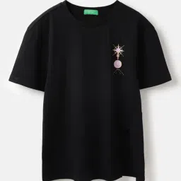 United Colors of Benetton Girls Black Cotton Graphic Print T-Shirt-picture-12