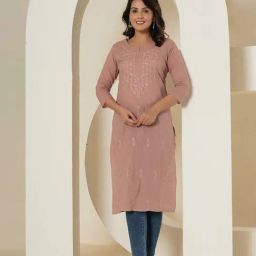 Yufta Purple Cotton Embroidered Straight Kurta-picture-11