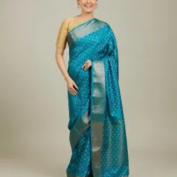 Mohey Teal Blue Zari Saree-picture-11