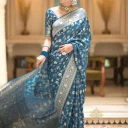 CANBIA Floral Zari Silk Blend Banarasi Saree-image-70