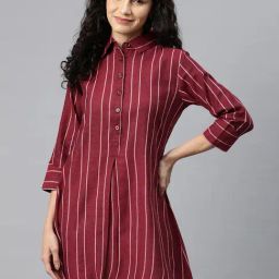 Cottinfab Dark Red Cotton Striped Top-picture-32