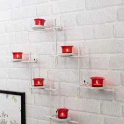 Homesake Red Metal Scorching Ladder With Votive Wall Hanging Candle Holder - Set of 6-2