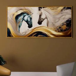 Art Street Gold & Blue Two Horse Large Panel Wall Art Print-image-80