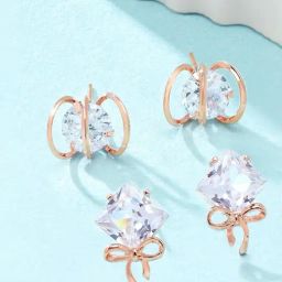 Zaveri Pearls Set of 2 Rose Gold Contemporary Stud Earrings-ZPFK12780-16