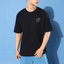 Difference of Opinion Black Loose Fit Graphic Print Oversized Cotton Crew T-Shirt-image-113