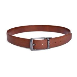 BELWABA Tan Textured Formal Reversible Leather Belt for Men-image-98
