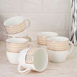 JCPL White & Beige Ceramic Coffee Mug (0.18 L) - Set of 6-42