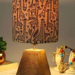 Homesake Off-White & Brown Wood Pyramid-Shaped Table Lamp With Fabric Shade-30