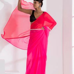 Swtantra Red & Pink Plain Saree With Unstitched Blouse-picture-11